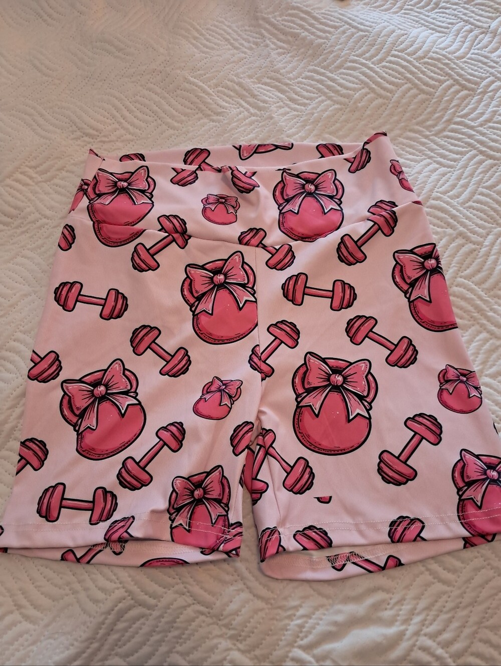 Pink Bow Kettlebell Print Women’s Athletic Shorts